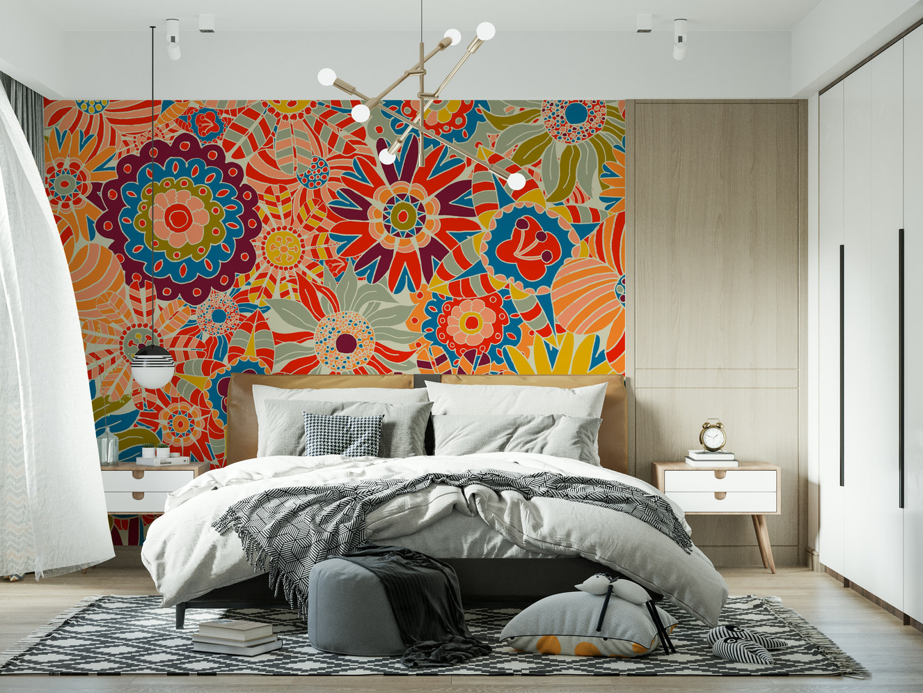 Colorful Groovy Blooms Wall Mural