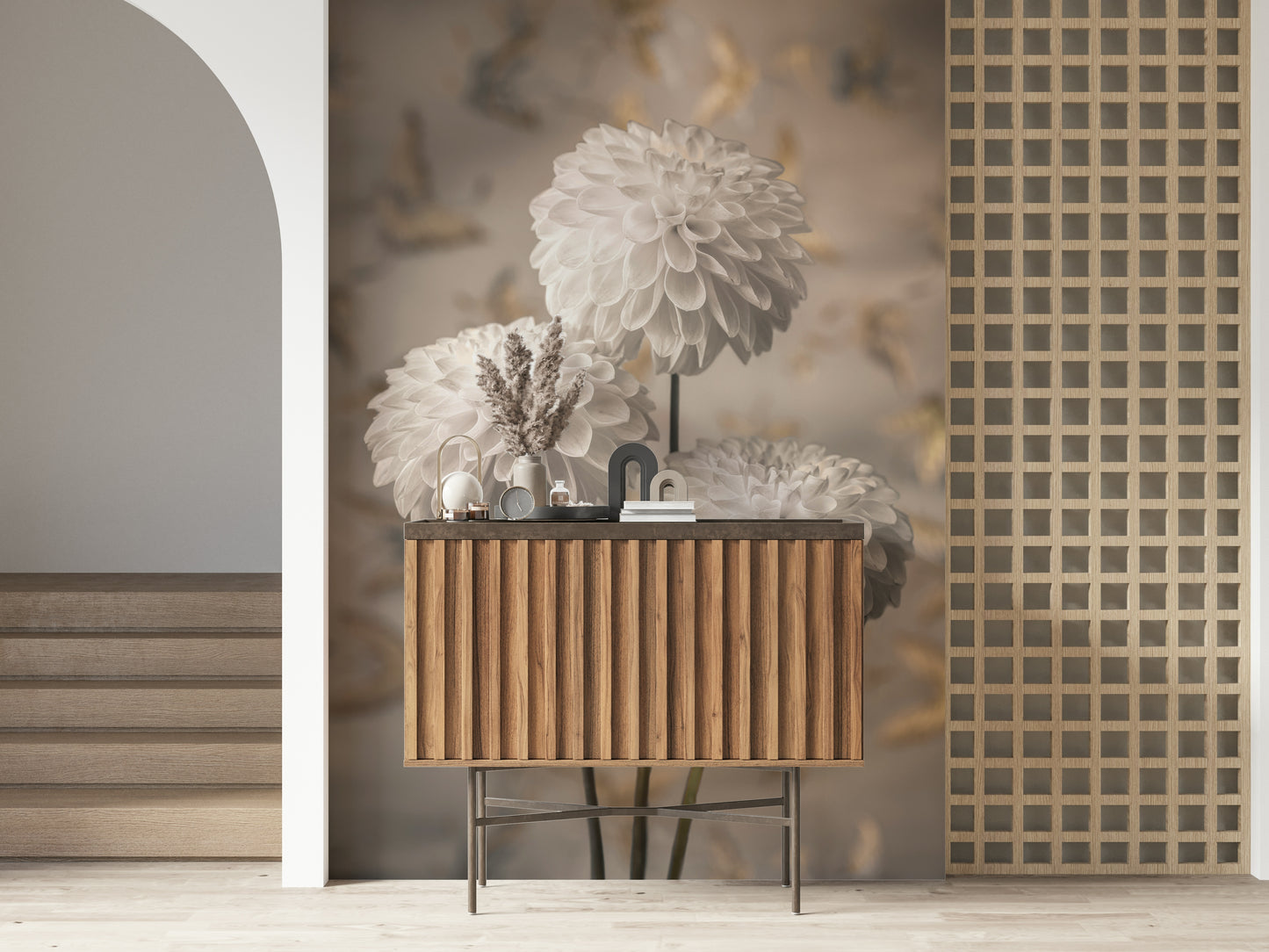 Beige Blooms Wall Mural