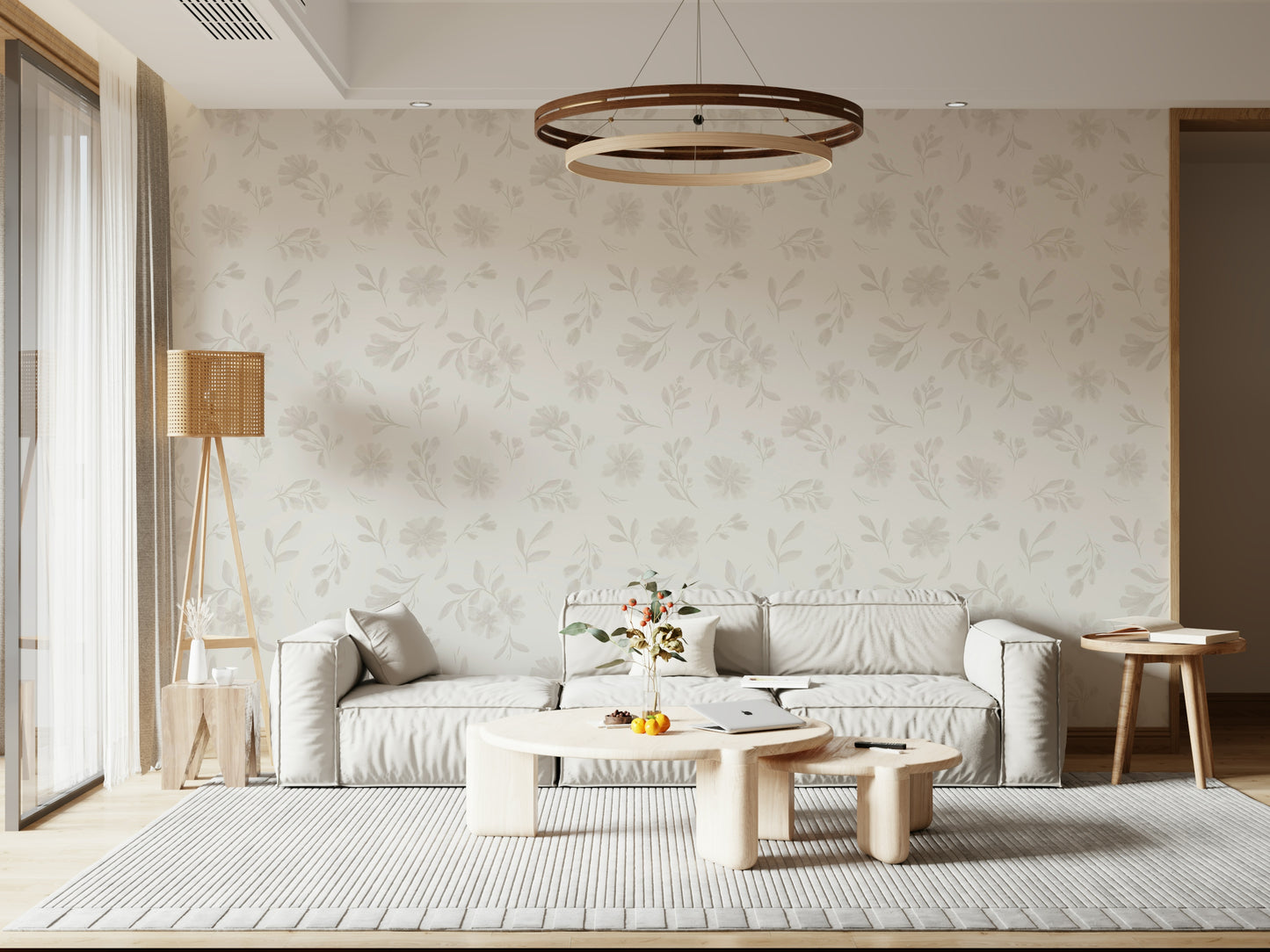 Neutral Flora in cloud dancer white Wallpaper⁠