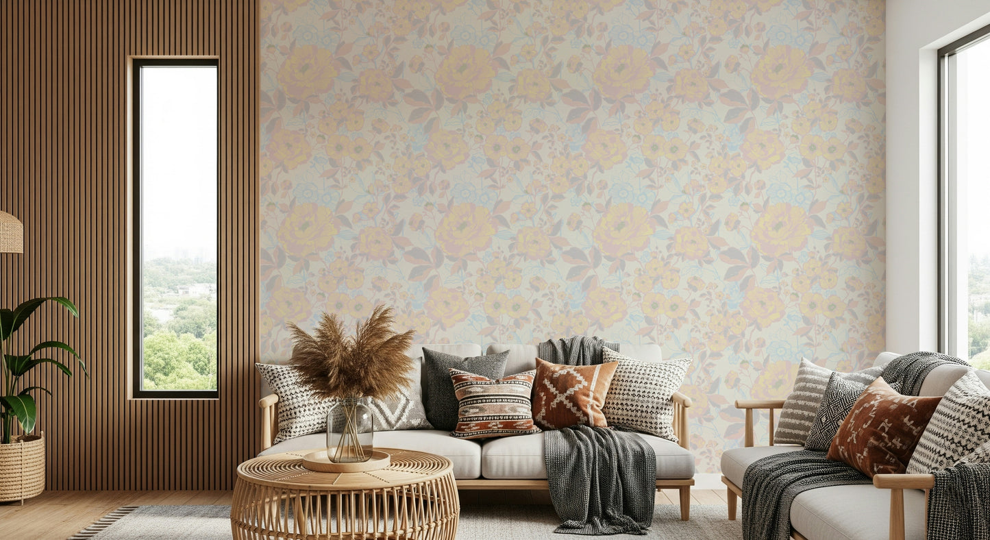 Bloom Hues: Soft Floral Art Wallpaper⁠