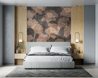 Vintage-inspired ginkgo mural with blush sepia leaves