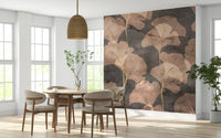 Moody floral ginkgo mural with layered leaf silhouettes