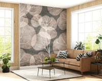 Winter-inspired botanical mural with textured background