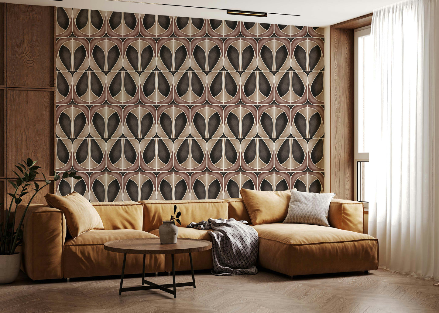 Softy Dèco Geometries -  Dramatic Coffee Wallpaper⁠