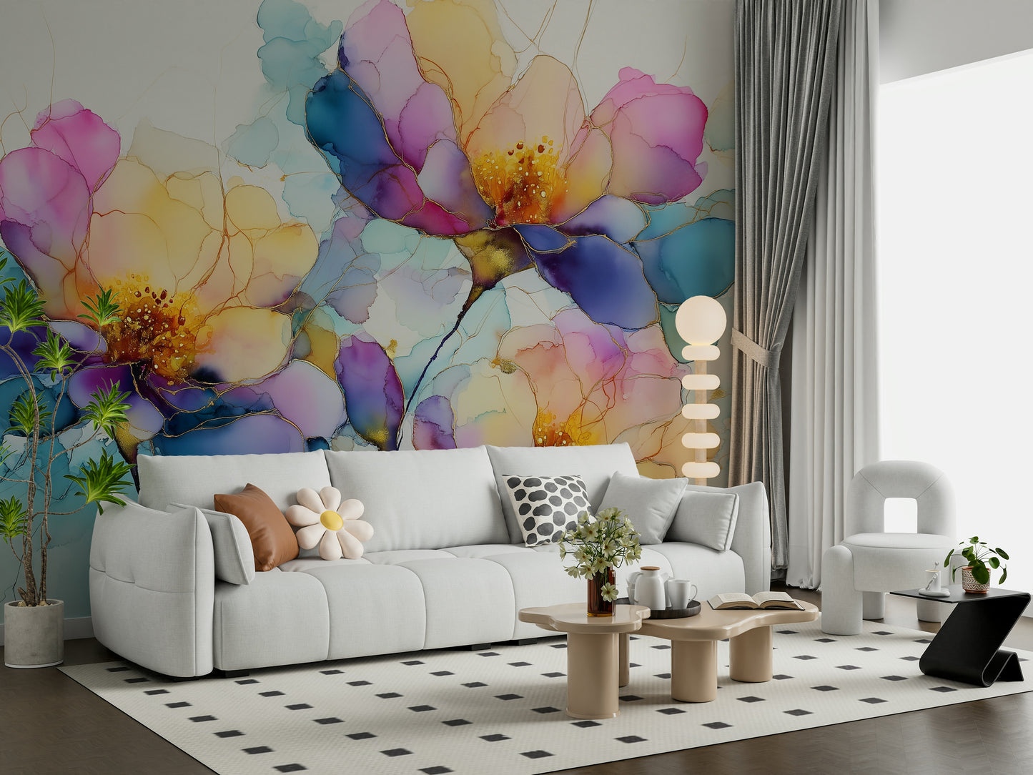 Colorful Ink Floral Dreams Wall Mural