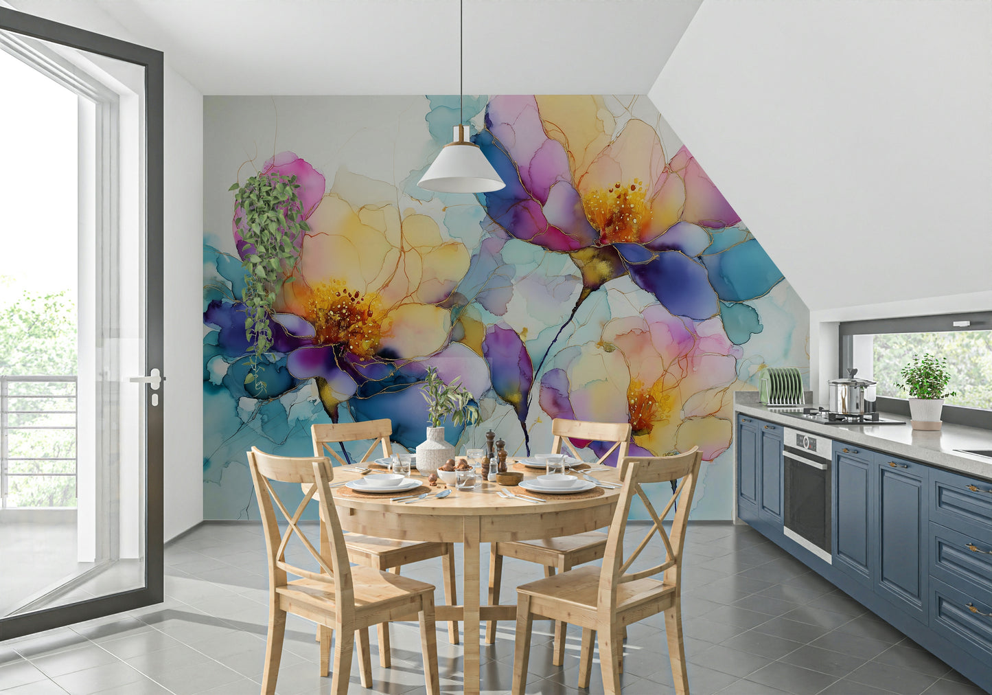 Colorful Ink Floral Dreams Wall Mural