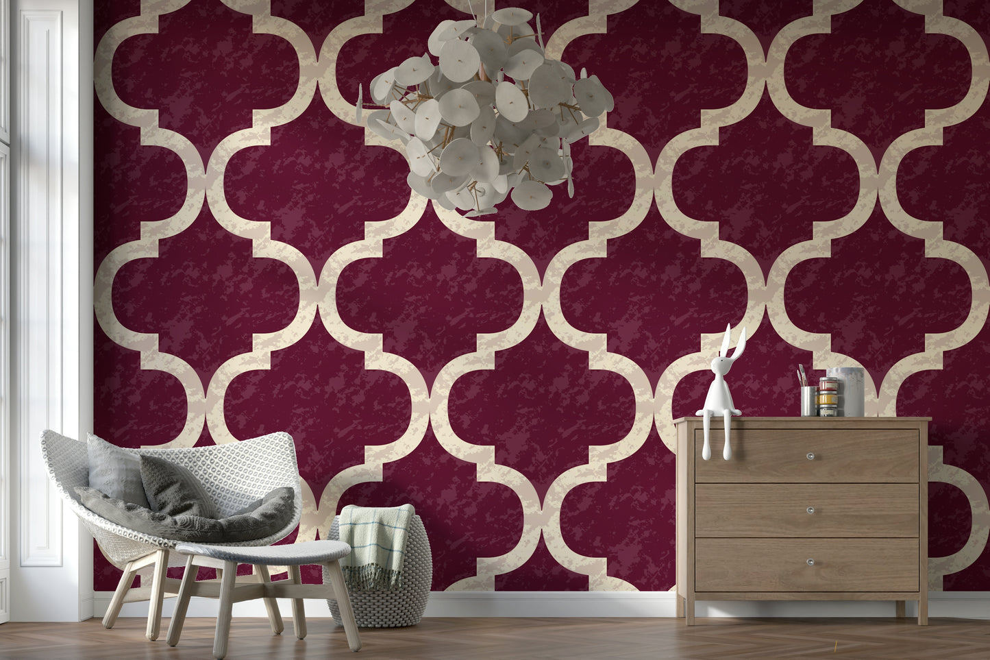 Moroccan Ogee - Cabernet Red Wallpaper⁠