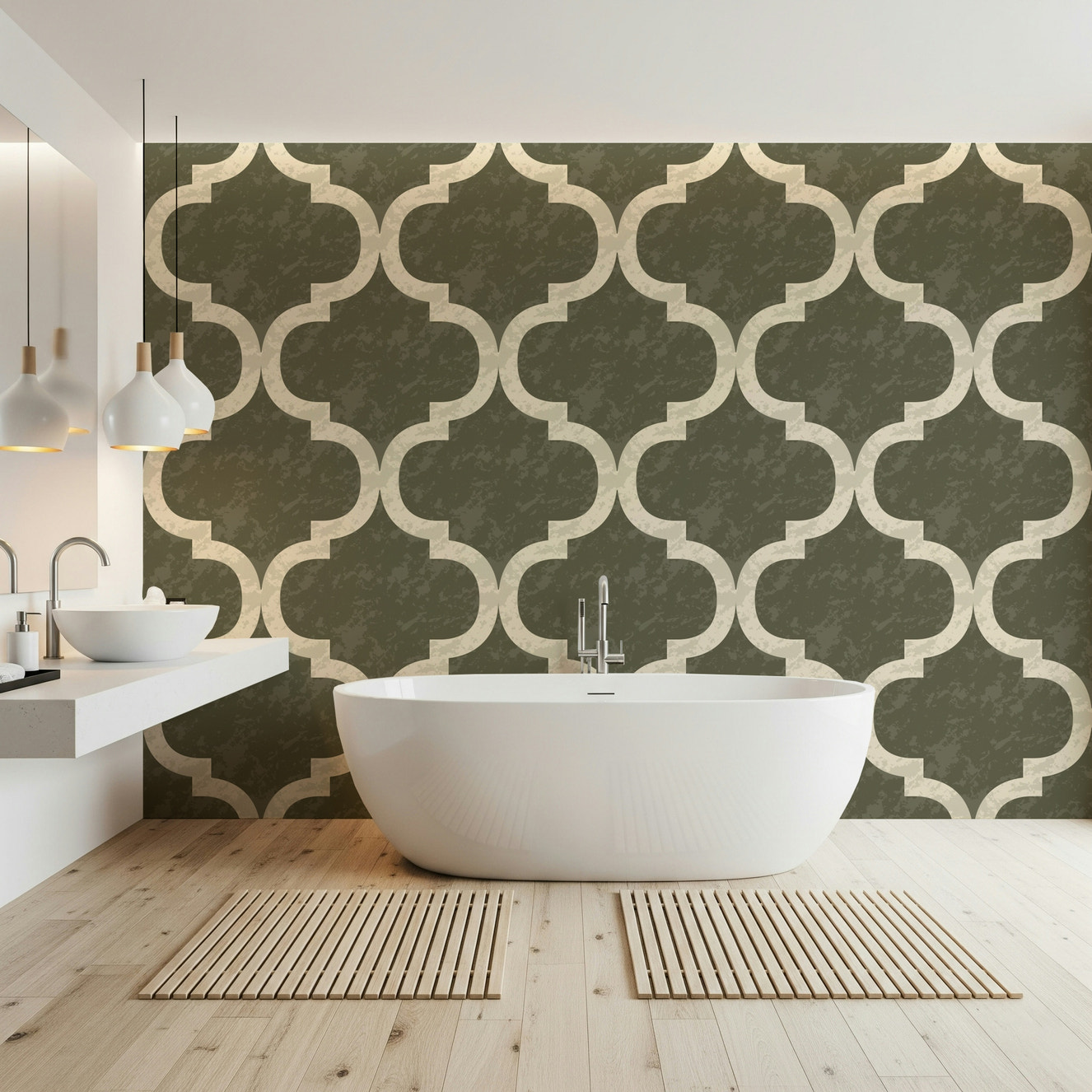 Moroccan Ogee - Dark Olive Wallpaper⁠