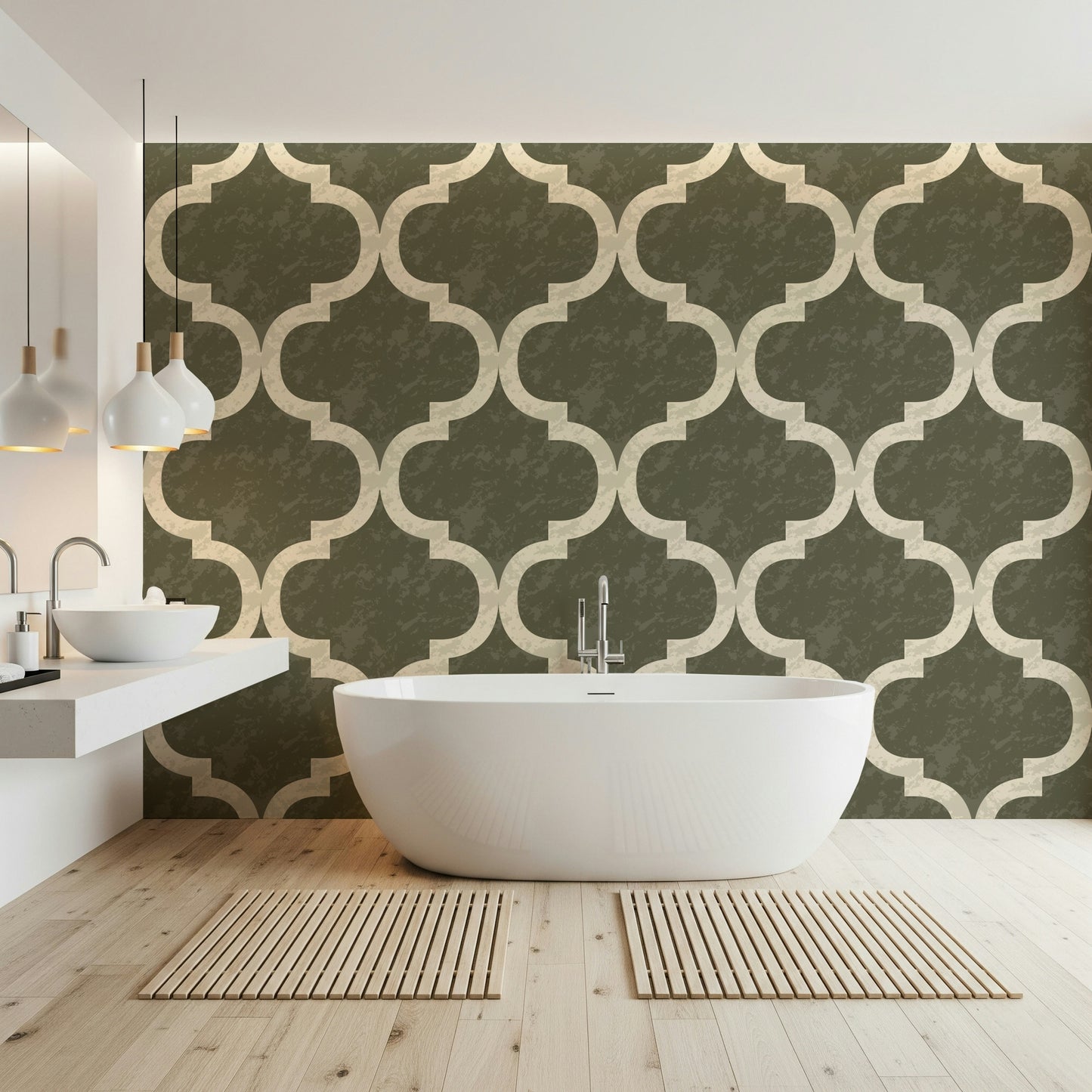 Moroccan Ogee - Dark Olive Wallpaper⁠