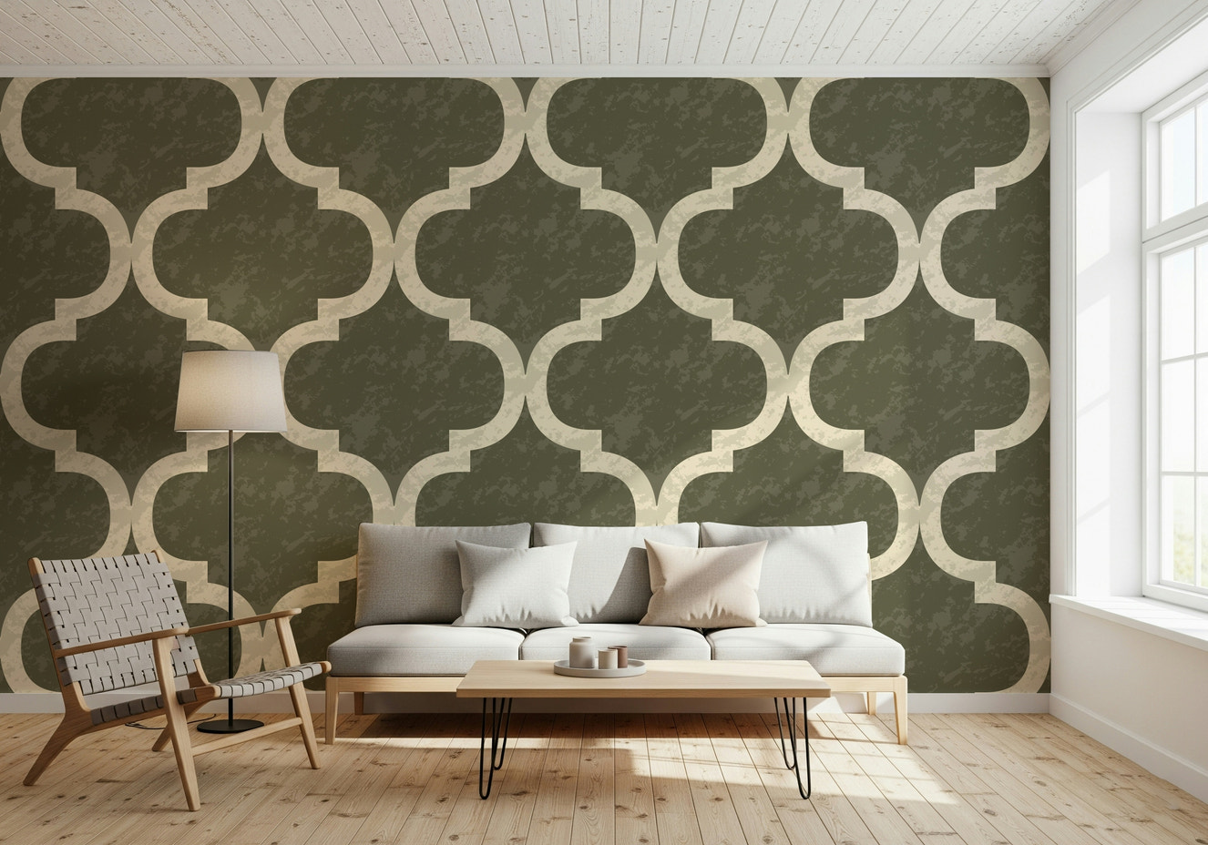 Moroccan Ogee - Dark Olive Wallpaper⁠