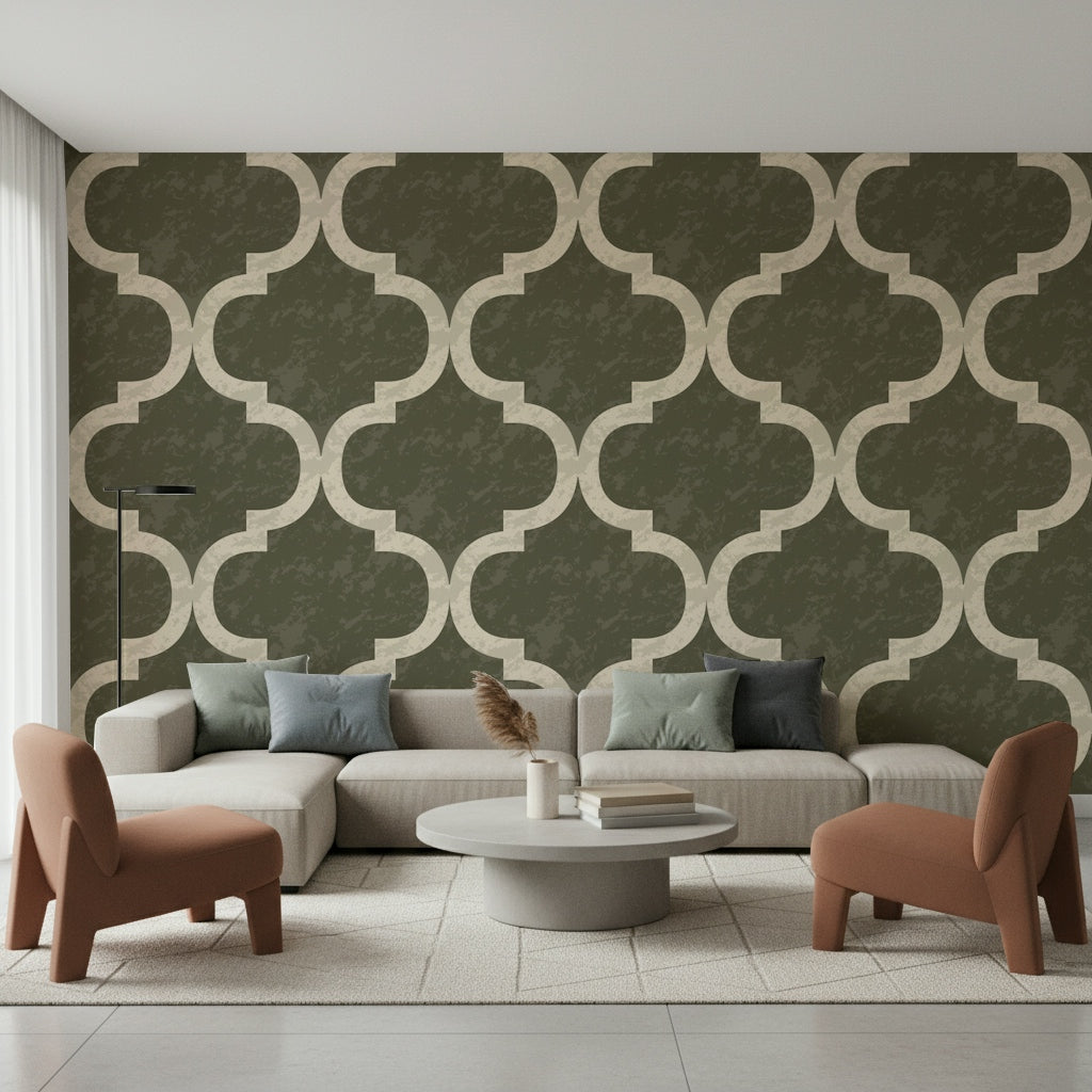Moroccan Ogee - Dark Olive Wallpaper⁠