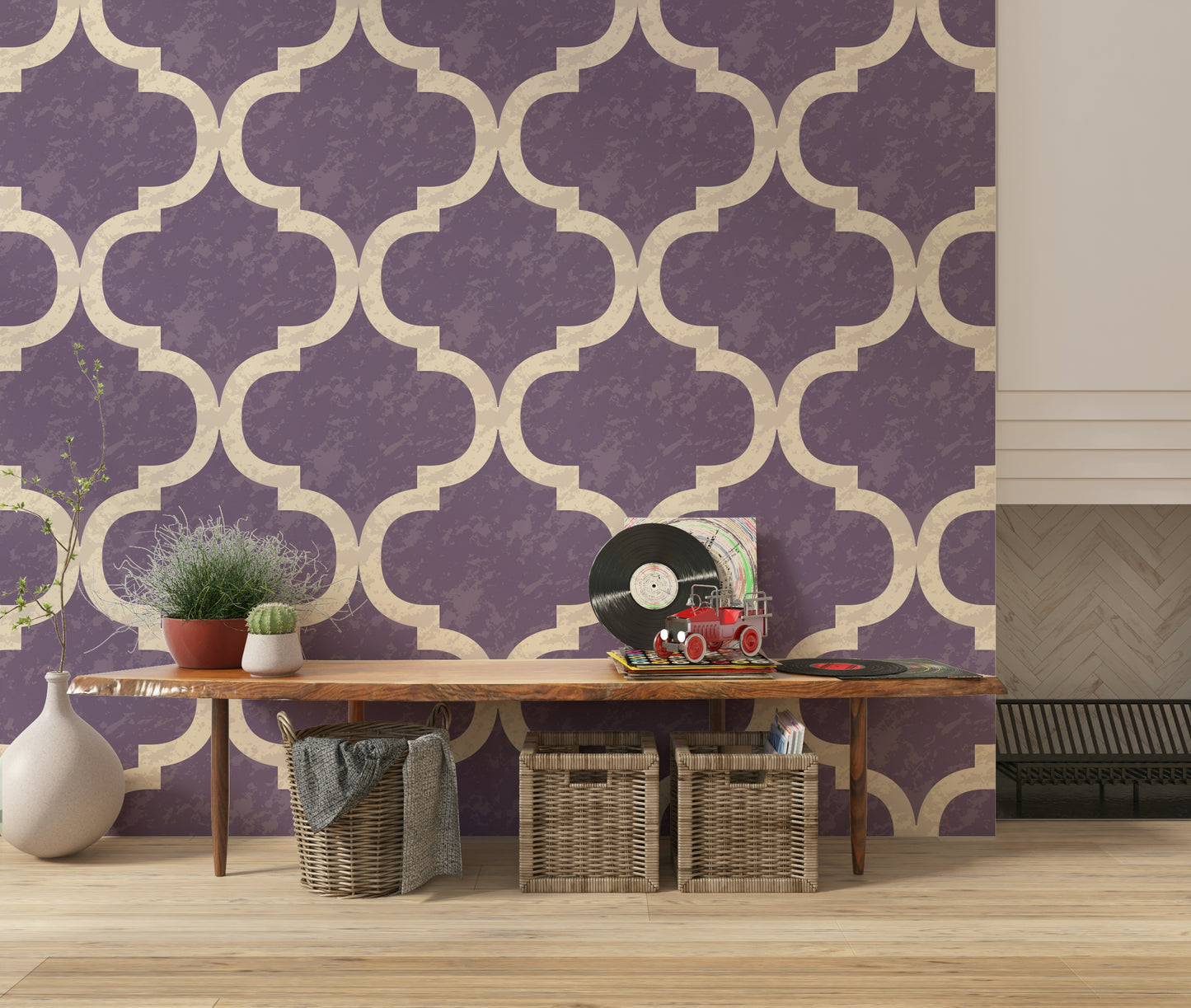 Moroccan Ogee - Grey Purple Wallpaper⁠