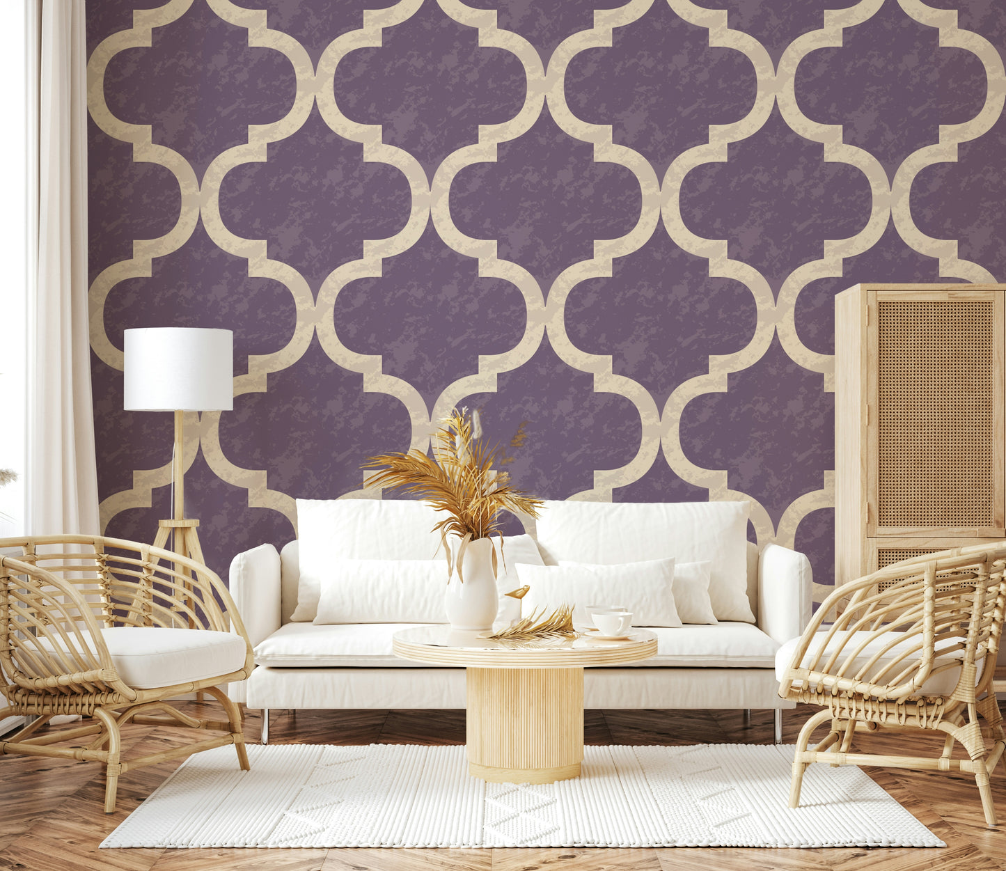 Moroccan Ogee - Grey Purple Wallpaper⁠