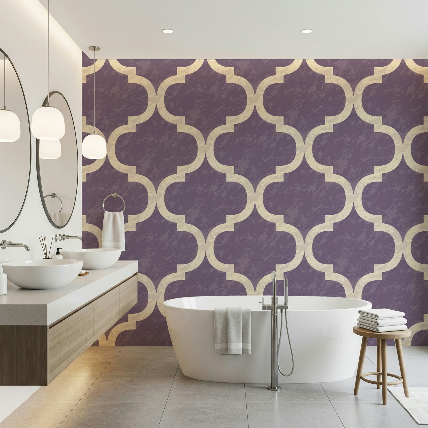 Moroccan Ogee - Grey Purple Wallpaper⁠