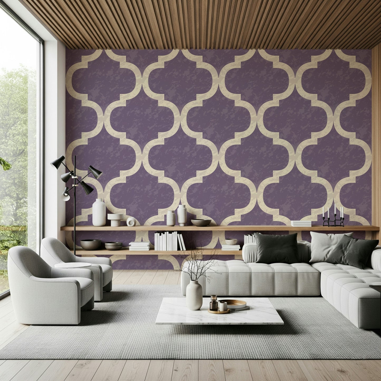 Moroccan Ogee - Grey Purple Wallpaper⁠