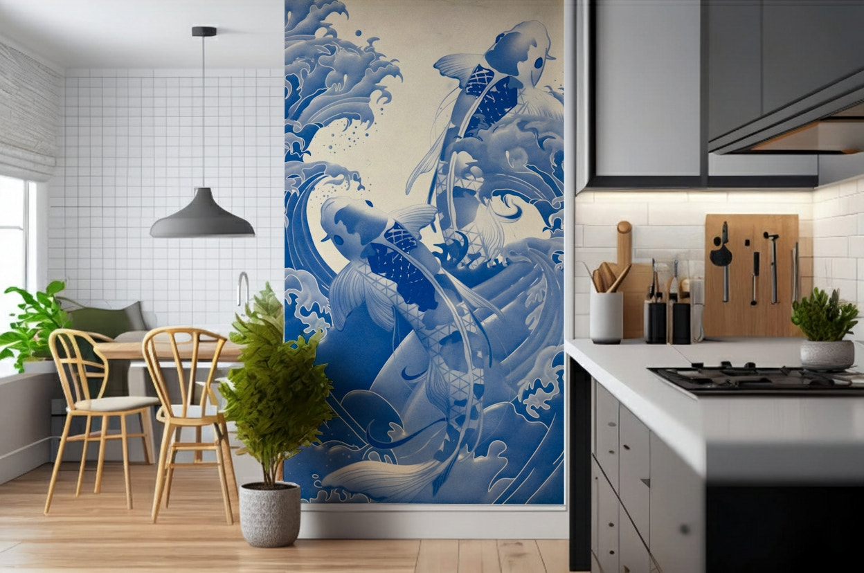Deep Blue Koi Wall Mural