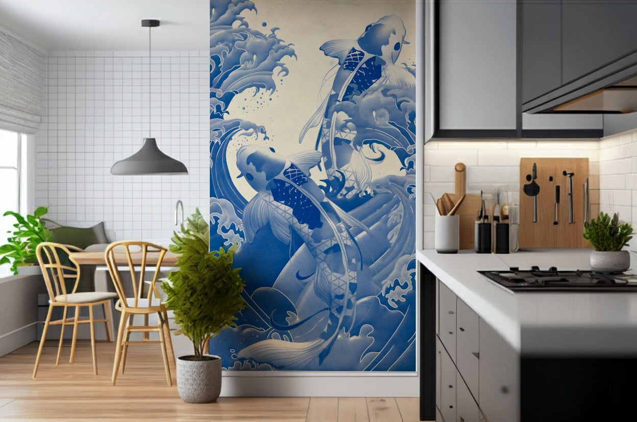 Deep Blue Koi Wall Mural