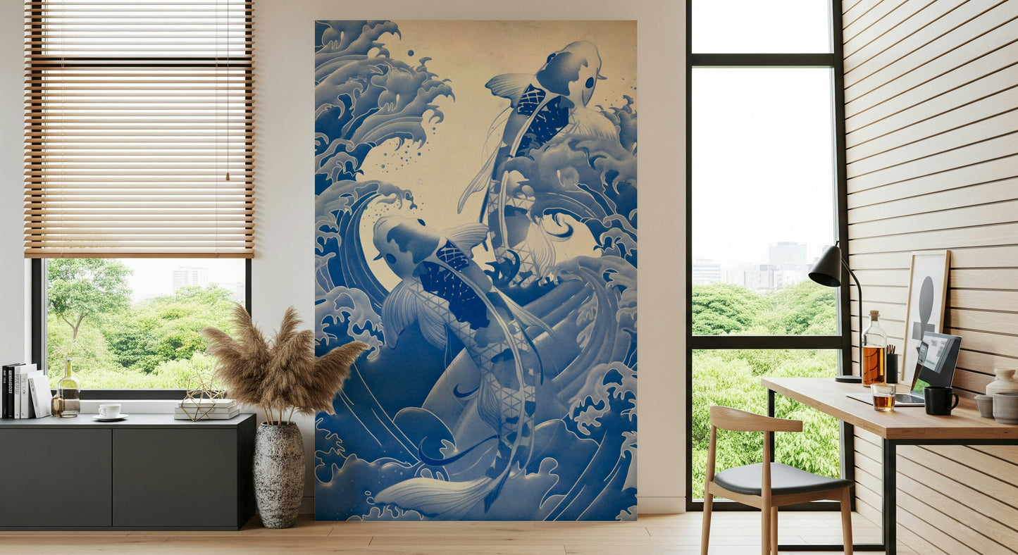 Deep Blue Koi Wall Mural
