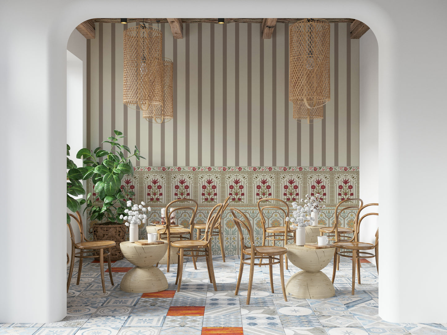 Regal Stripe & Bloom Wall Mural
