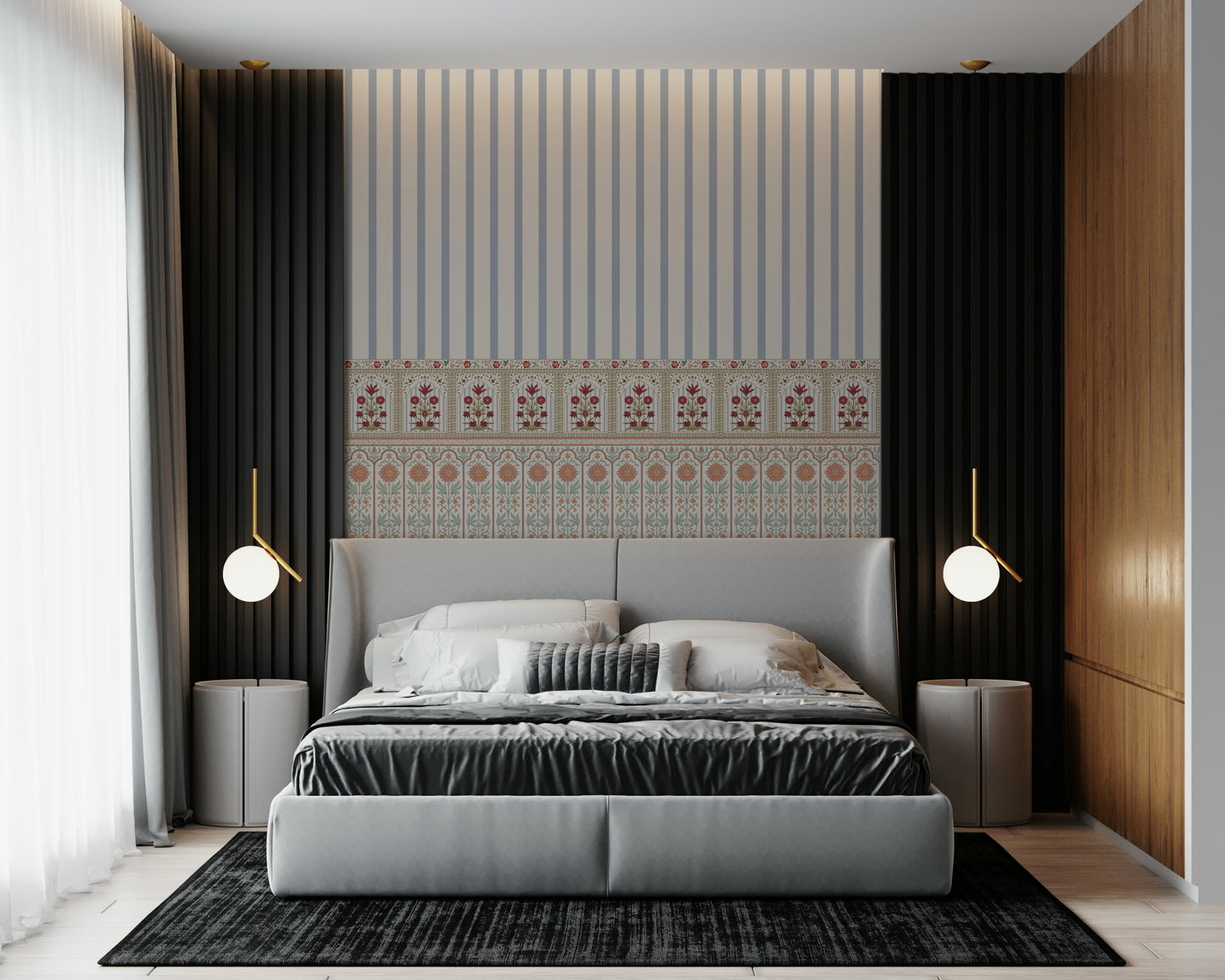 Regal Bloom Stripes Wall Mural