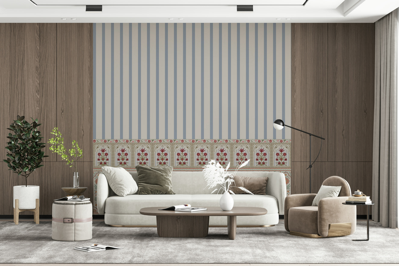 Regal Bloom Stripes Wall Mural