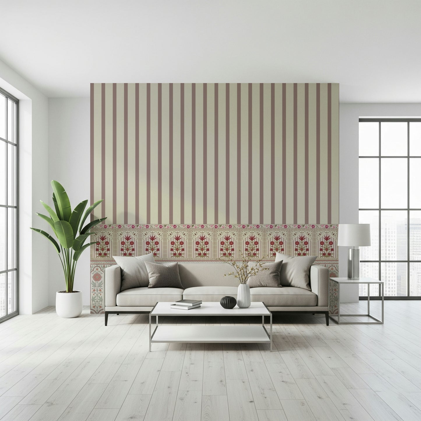 Royal Stripe Blooms Wall Mural