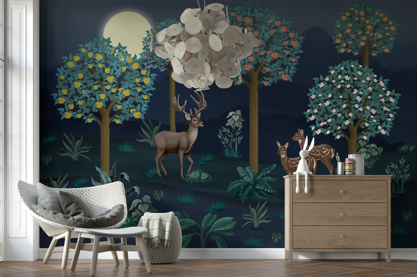 Deer in Bloom Wall Mural
