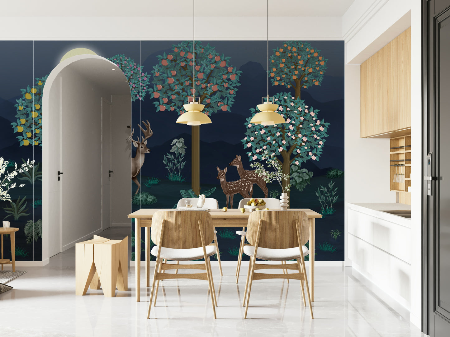 Deer in Bloom Wall Mural