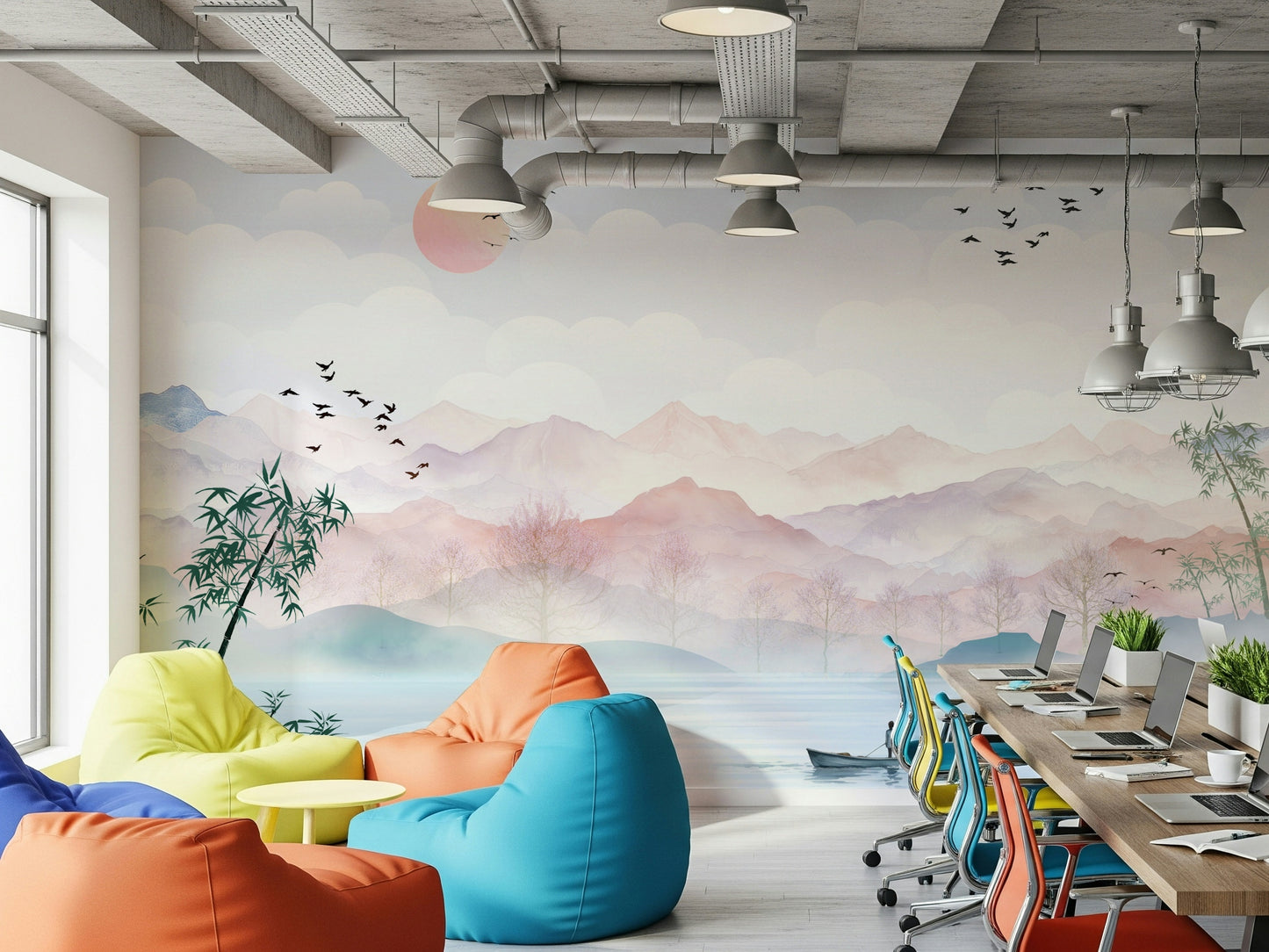Watercolor Mountain Haze Wall Mural