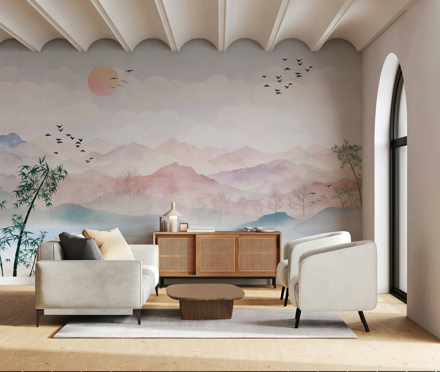 Watercolor Mountain Haze Wall Mural