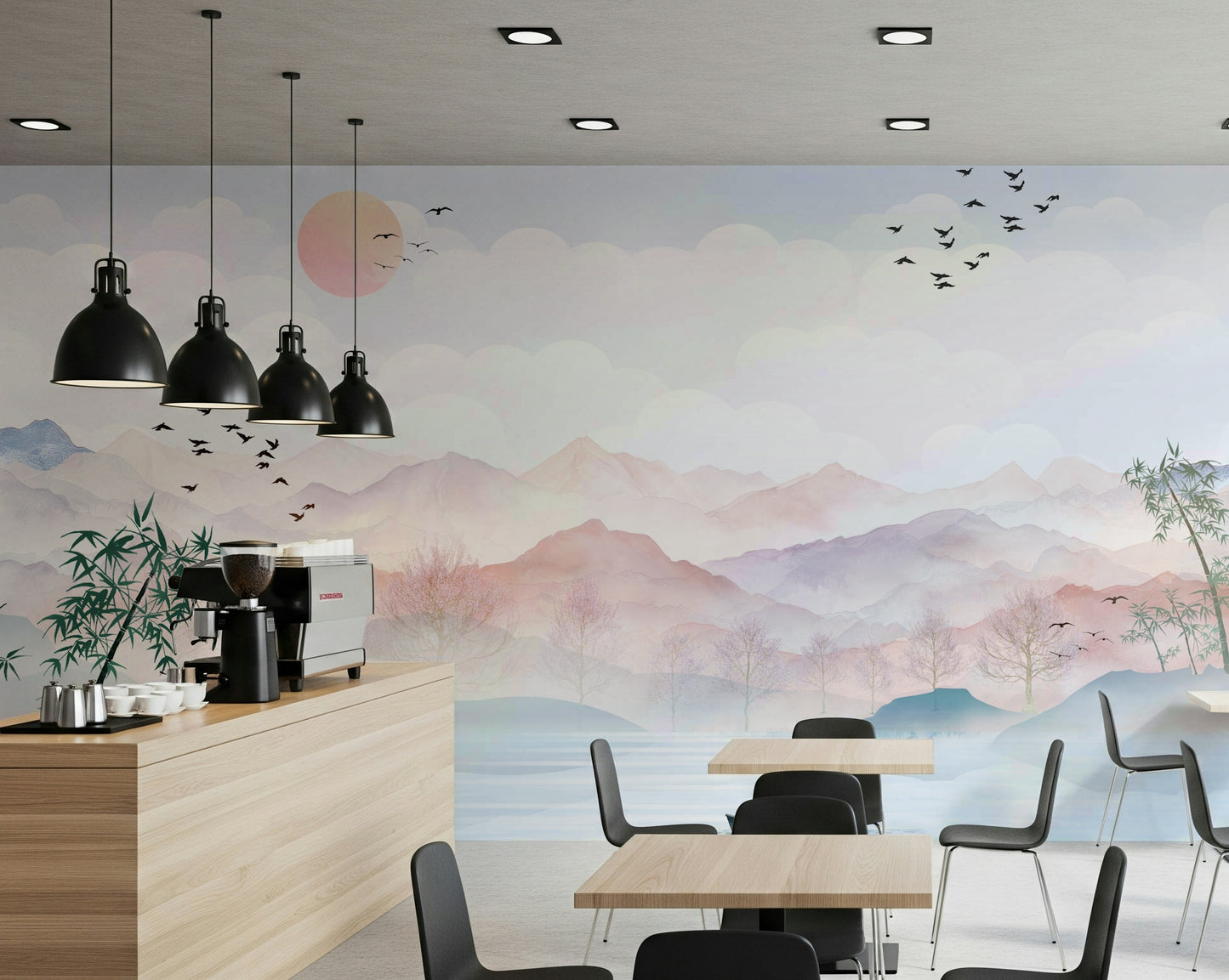 Watercolor Mountain Haze Wall Mural