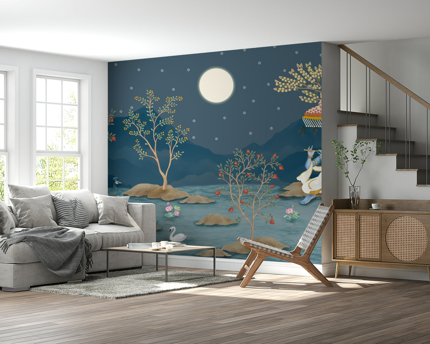 Krishna's Lunar Serenity Wall Mural