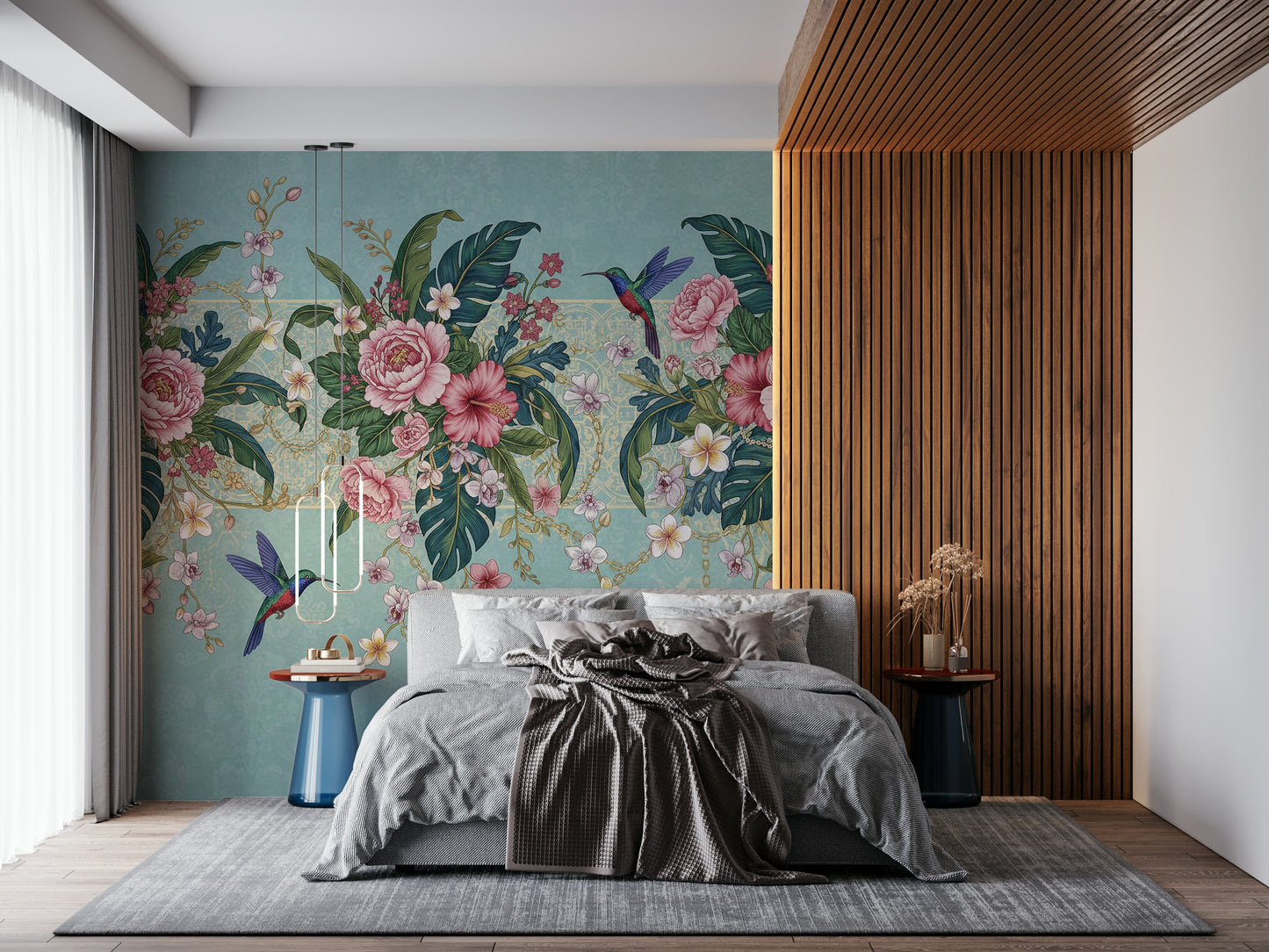 Tropical Hummingbird Bloom Wall Mural