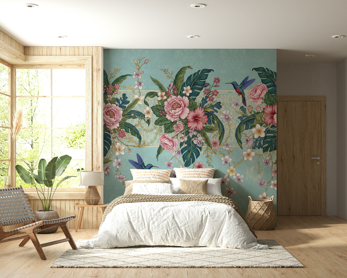 Tropical Hummingbird Bloom Wall Mural