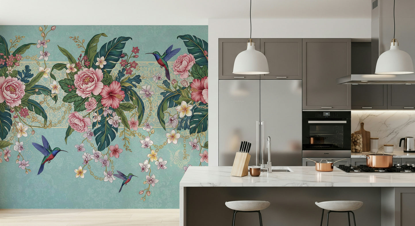 Tropical Hummingbird Bloom Wall Mural