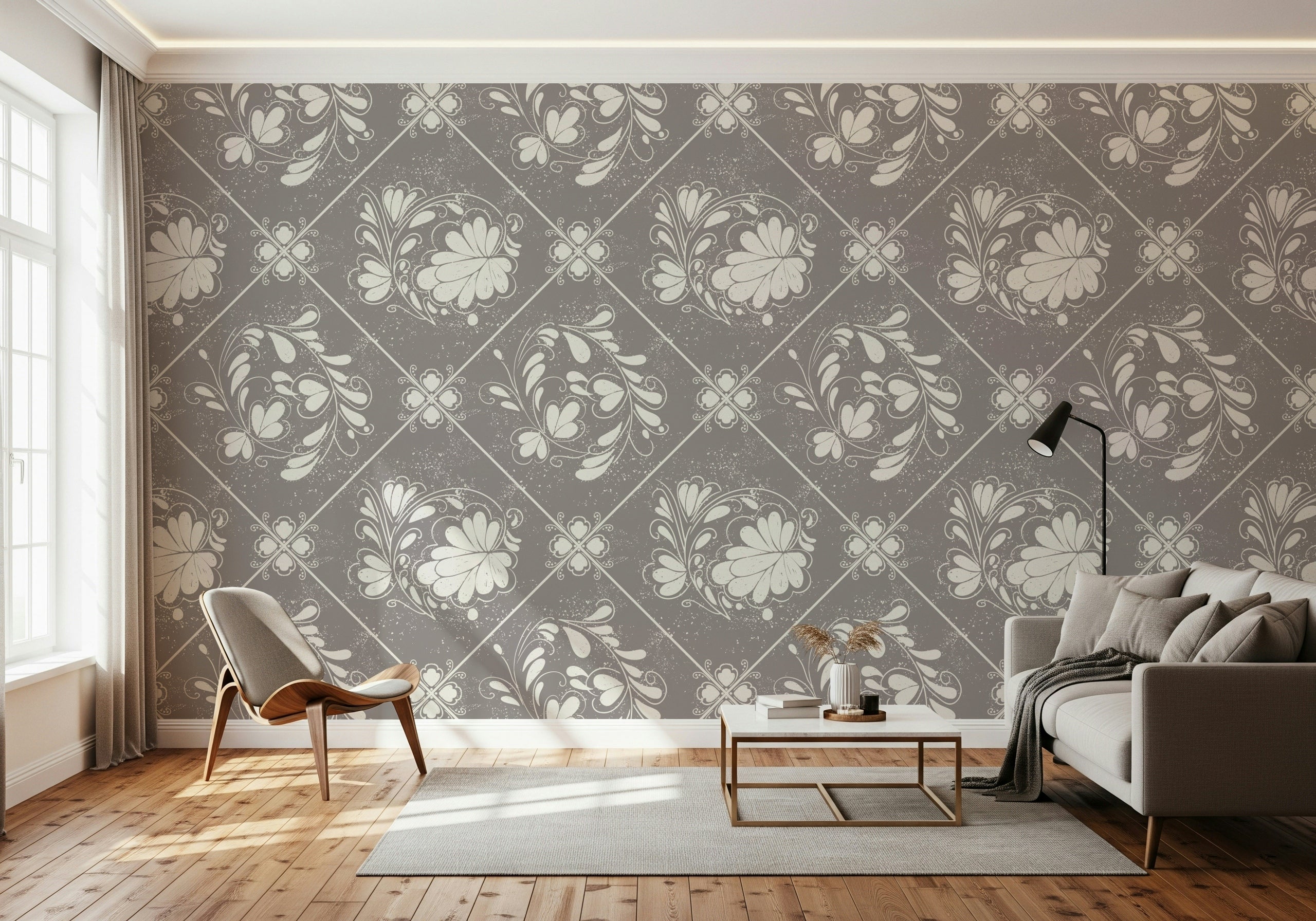 Distressed Floral Tiles Wallpaper⁠