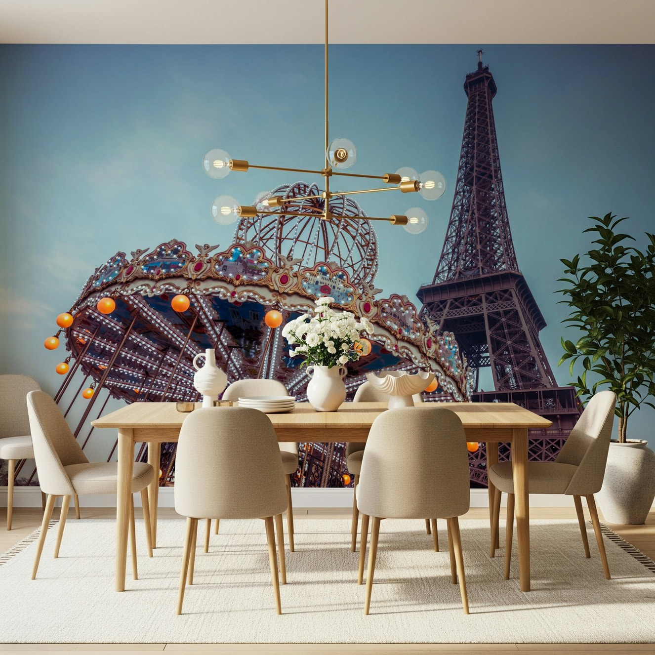 Carousel with the Eiffel Tower Wall Mural