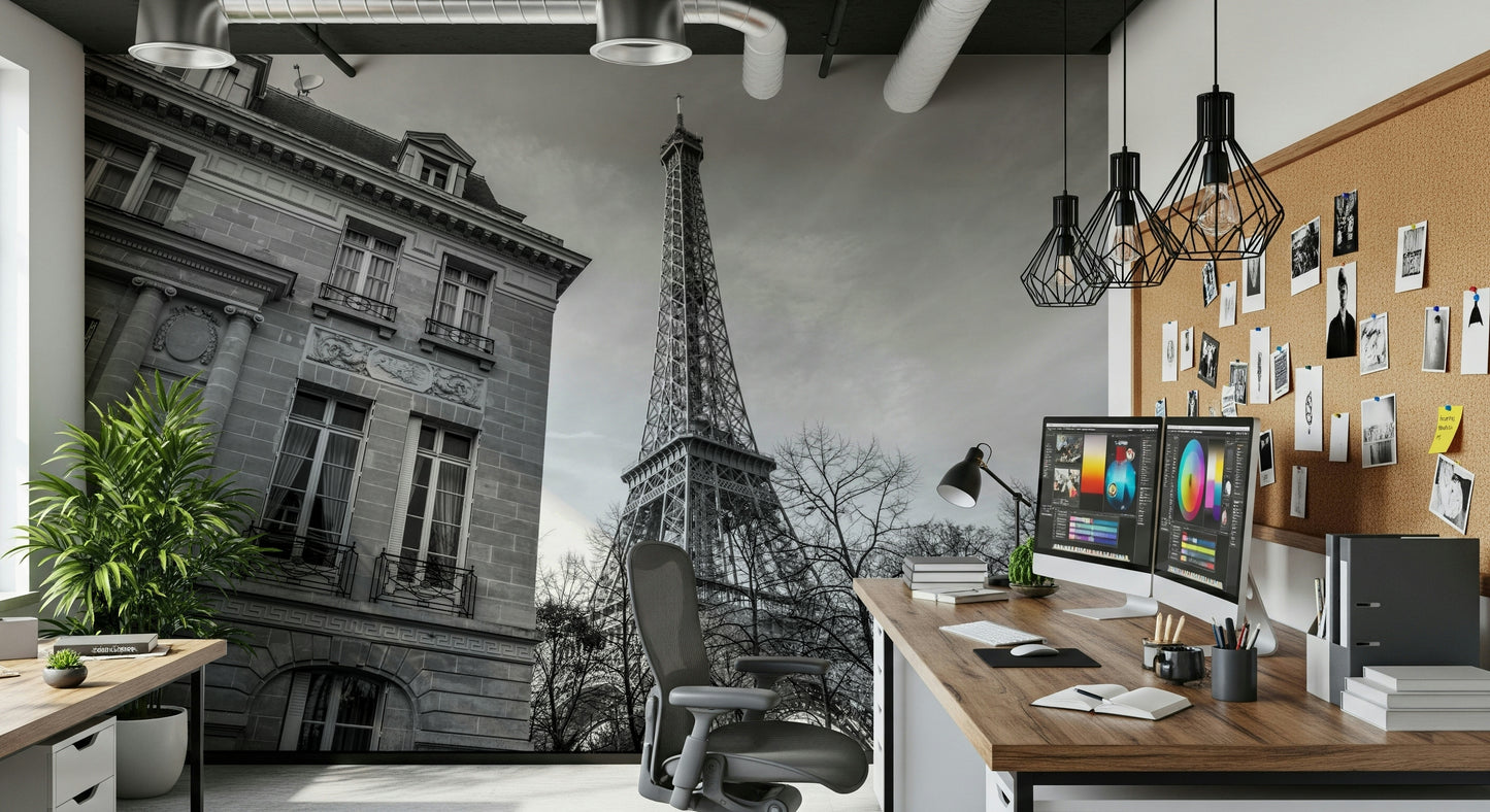 Old building next to Eiffel tower Wall Mural