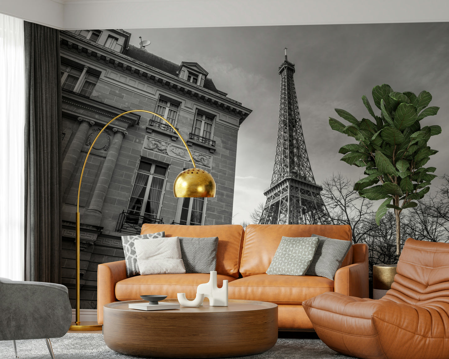 Old building next to Eiffel tower Wall Mural