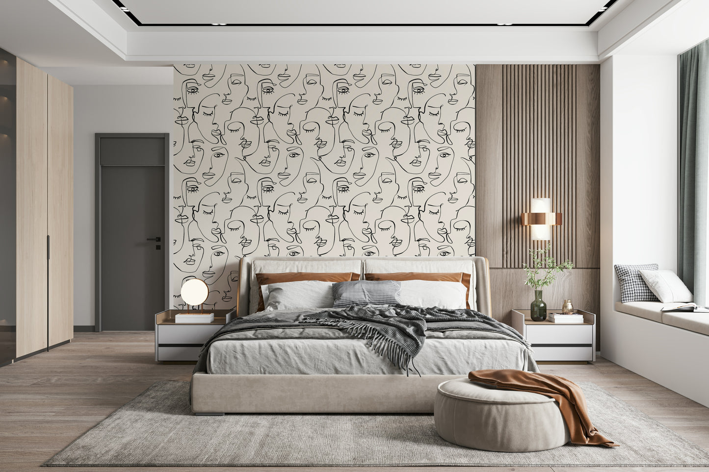 Abstract Faces Line Art Wallpaper⁠