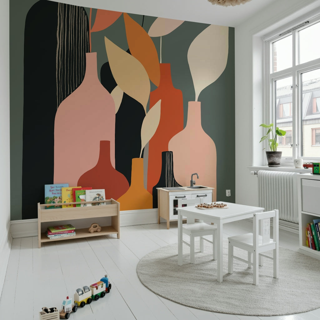 Earthy Hues Bottle Decor Wall Mural