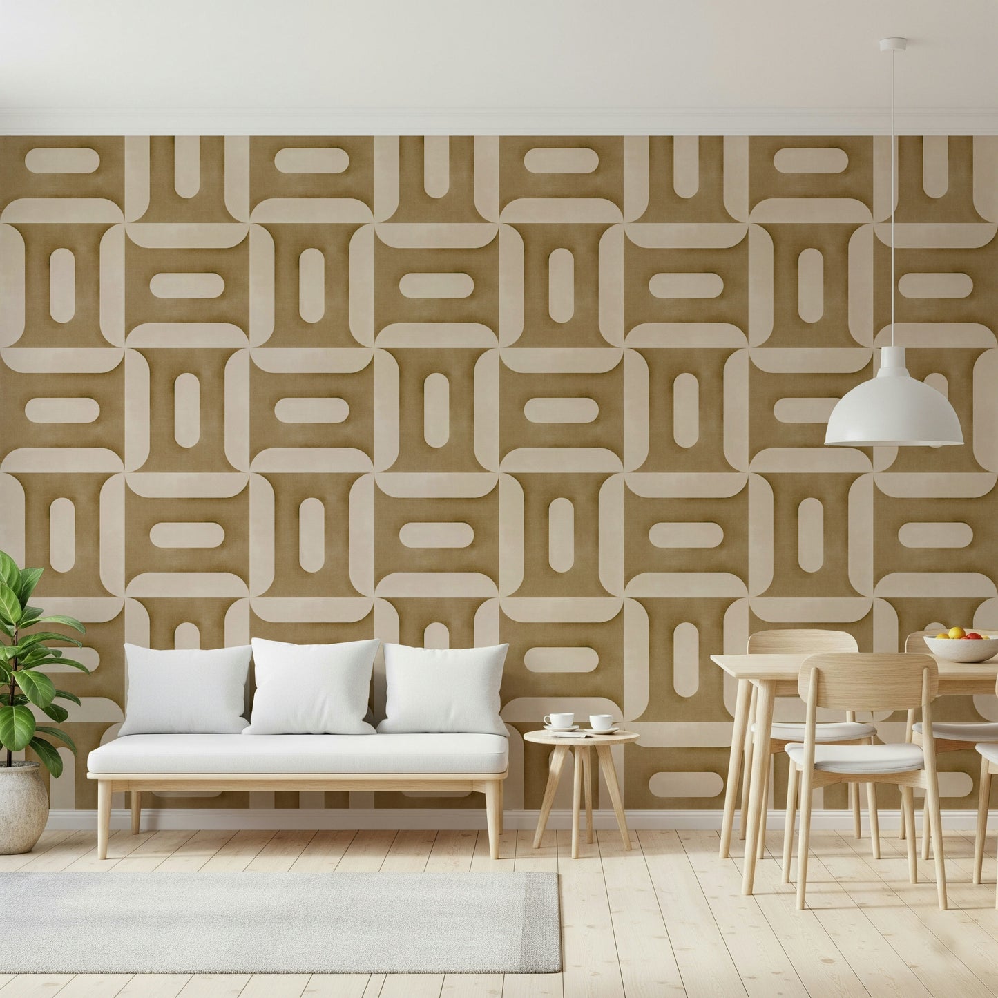 Modern Textured Geometries Camel Wallpaper⁠