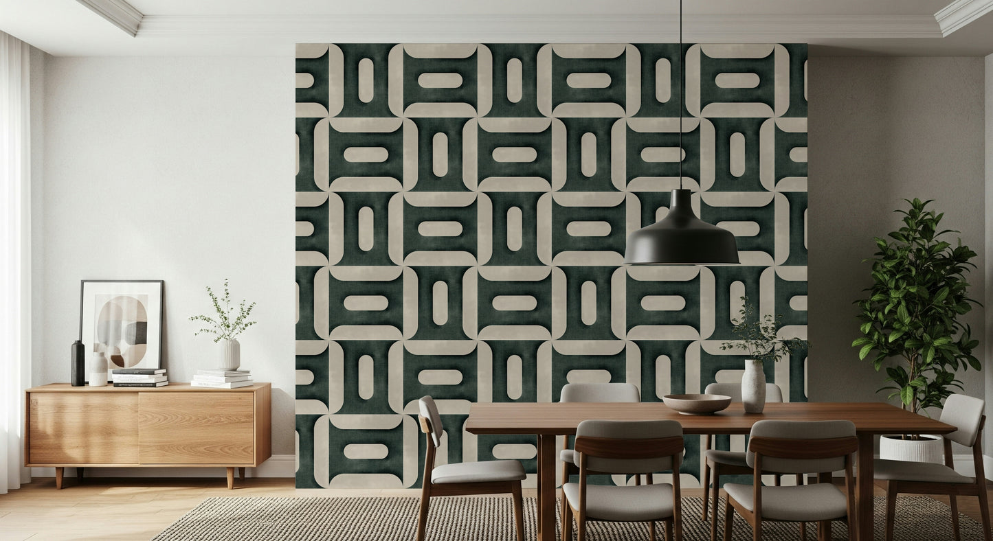 Modern Textured Geometries Vintage Denim Wallpaper⁠