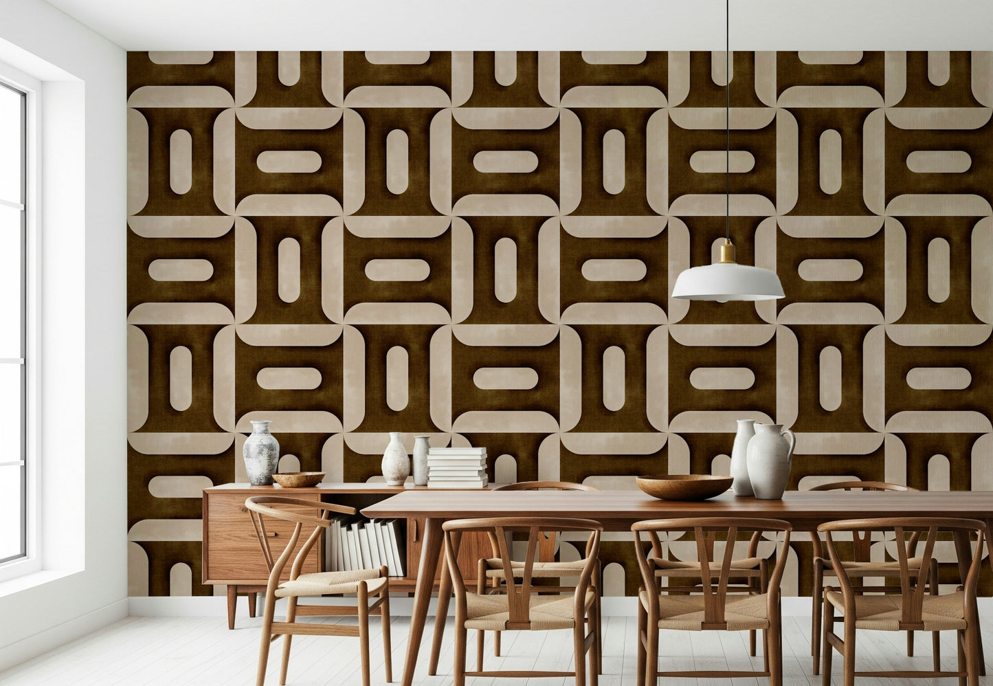 Modern Textured Geometries Umber Wallpaper⁠