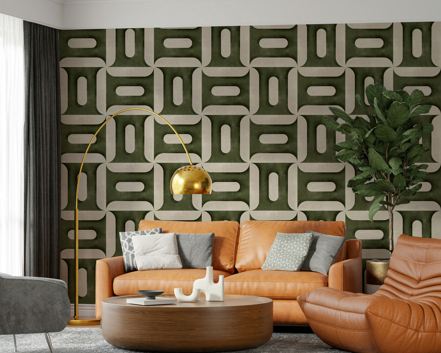 Modern Textured Geometries Olive Wallpaper⁠