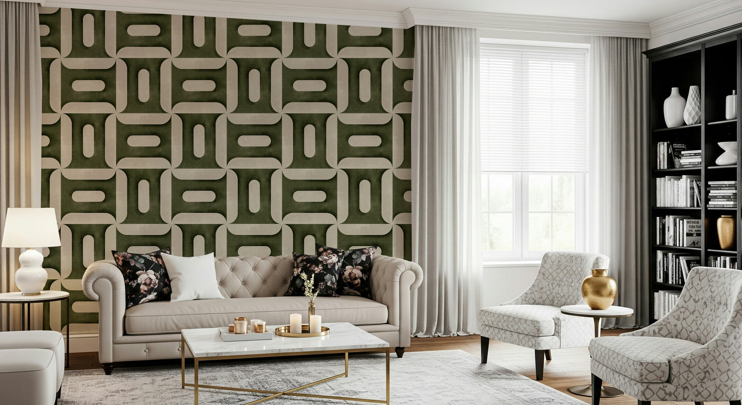 Modern Textured Geometries Olive Wallpaper⁠