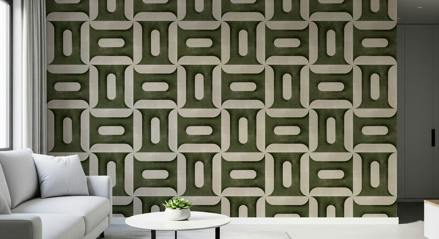 Modern Textured Geometries Olive Wallpaper⁠