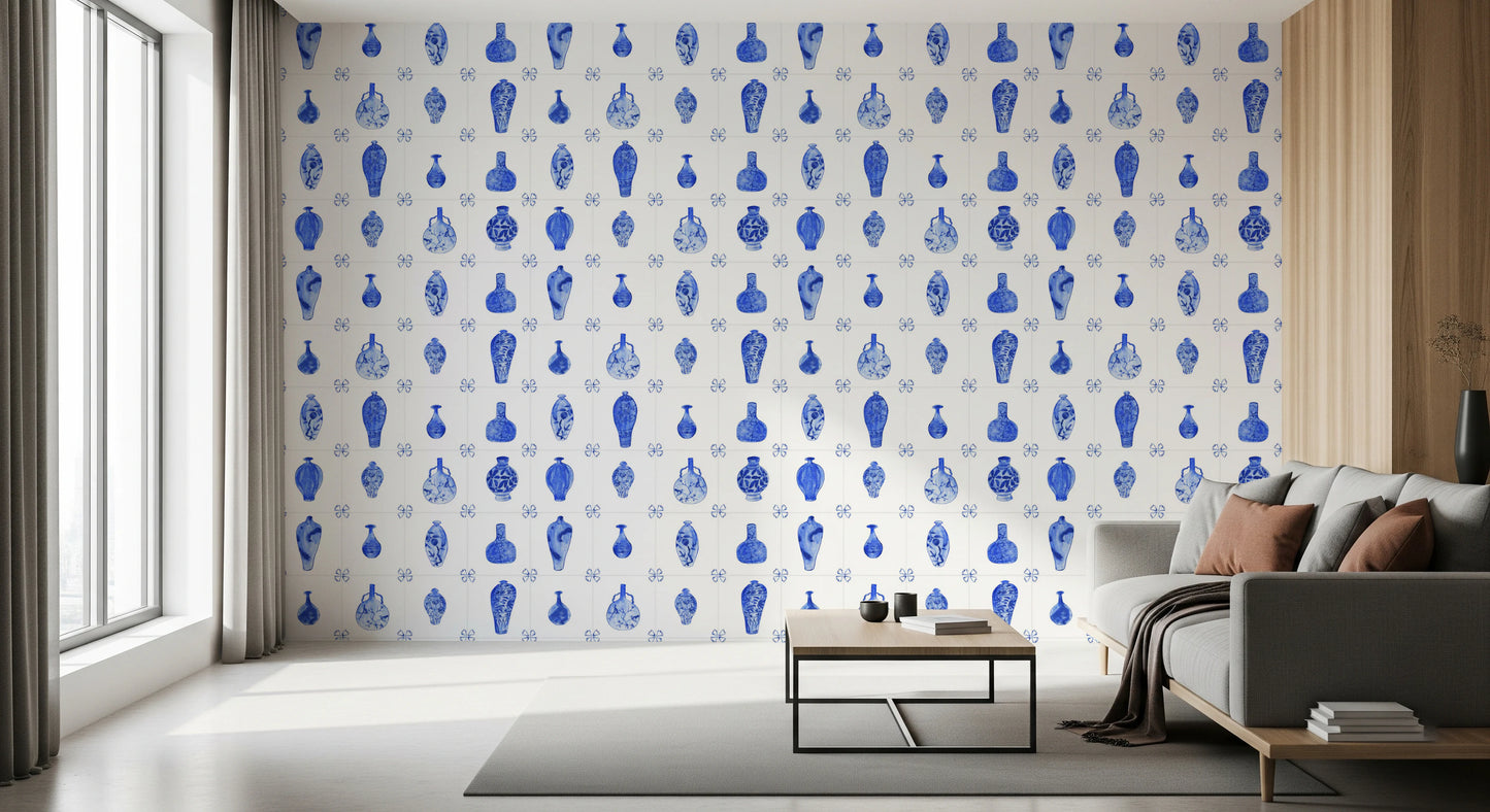 Delft Tile Blue & White Porcelain Wallpaper⁠
