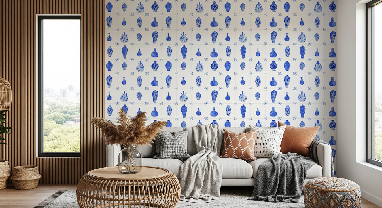 Delft Tile Blue & White Porcelain Wallpaper⁠