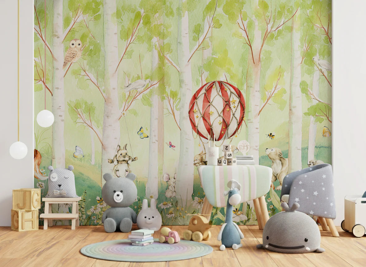 Woodland Whimsical Animals Balloon Ride Wall Mural